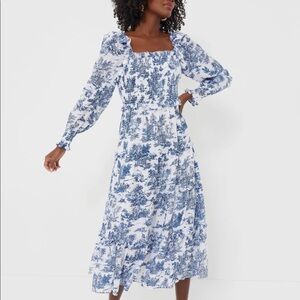 NWT Tuckernuck Blue Toile Long Sleeve Georgina Midi Dress